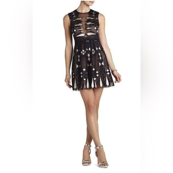 BCBGMaxAzria Womens Black Patterned Mini Dress Size 2 - Picture 2 of 13